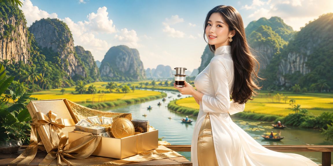 Người phụ nữ mặc áo dài truyền thống tại Ninh Bình – hình ảnh đại diện cho văn hóa giải trí Việt Nam