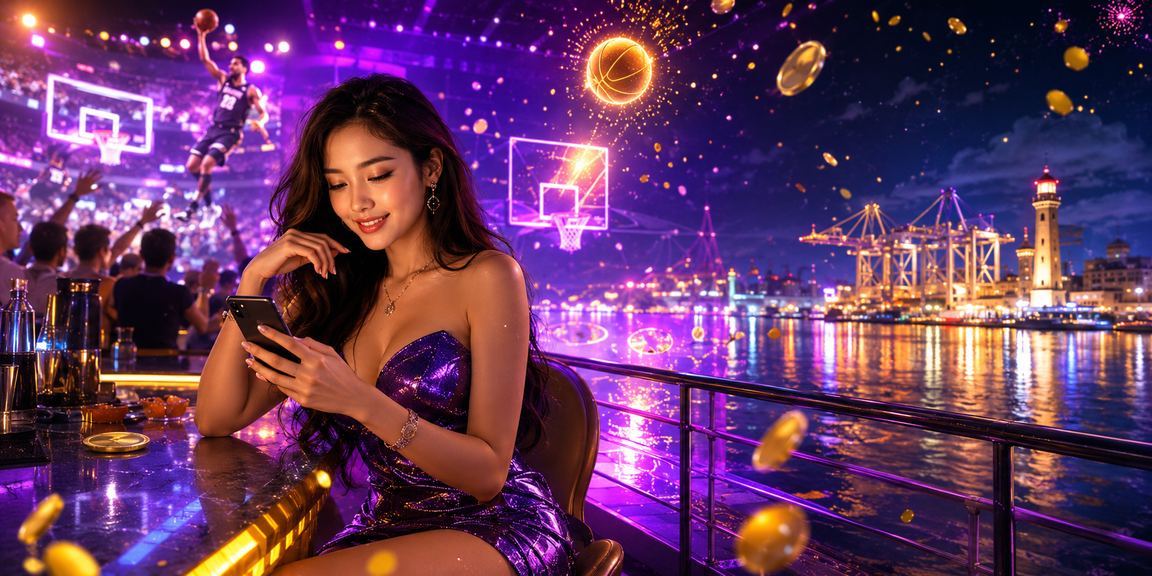 Màn hình neon hiển thị tỷ lệ cược bóng rổ và esports tại khu giải trí Vũng Tàu về đêm